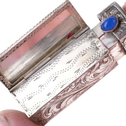 Engraved Italian 800 Silver Lipstick Case Vintage Holder w/ Mirror Compact b