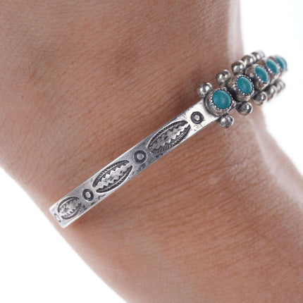 c1950's Native American stamped sterling snake eye turquoise cuff bracelet