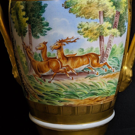 1940's Hand Painted Heavy Gold Porcelaine de Paris Large trophy vase  15 3/8" ta