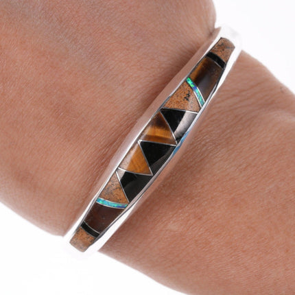 6,5"-Multi-Stein-Kanal-Inlay-Armband aus Silber der amerikanischen Ureinwohner