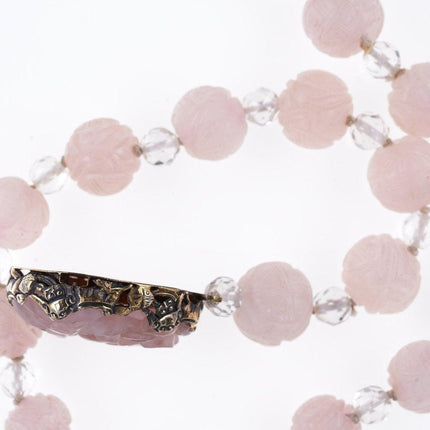 1940's Art Deco Chinese Silver Mounted Rose Quartz Necklace