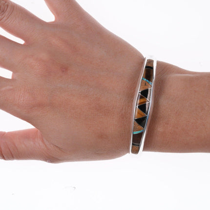 6.5" Multi-stone channel inlay Native American silver bracelet