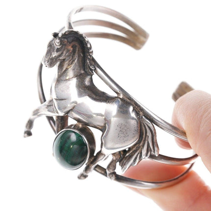 1991 Sterling Carol Felley Horse Cuff with Malachite