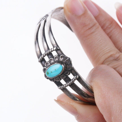 6 5/8" 30's-40's Navajo Hand stamped silver and turquoise bracelet v