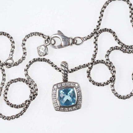 David Yurman Albion Petite Pendant Blue Topaz & Diamonds on Chain