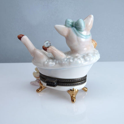 1990's Studio USA Pig in a bathtub Trinket Box Hand Painted