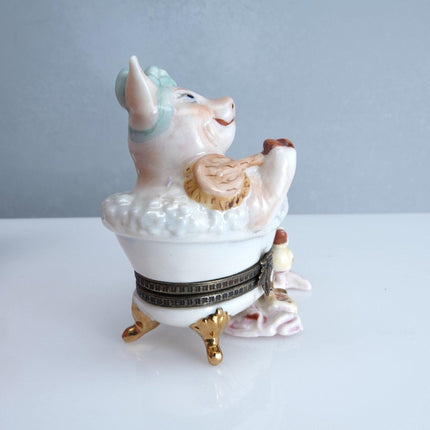 1990's Studio USA Pig in a bathtub Trinket Box Hand Painted