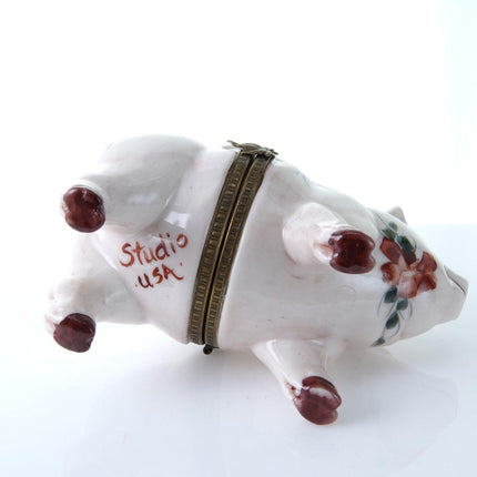 1990's Studio USA Pig Trinket Box Hand Painted