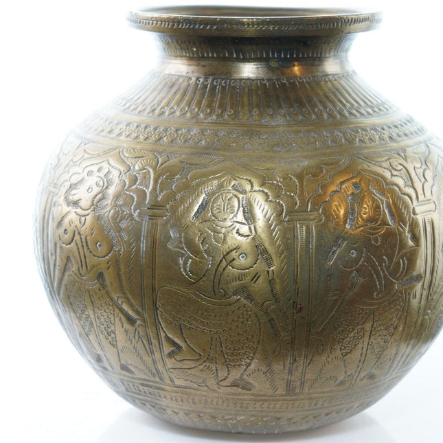 Antique Heavy Brass Jar with female figures