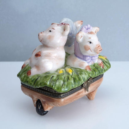 1990's Studio USA Valentines Pig Trinket Box Hand Painted