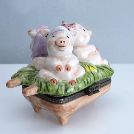 1990's Studio USA Valentines Pig Trinket Box Hand Painted