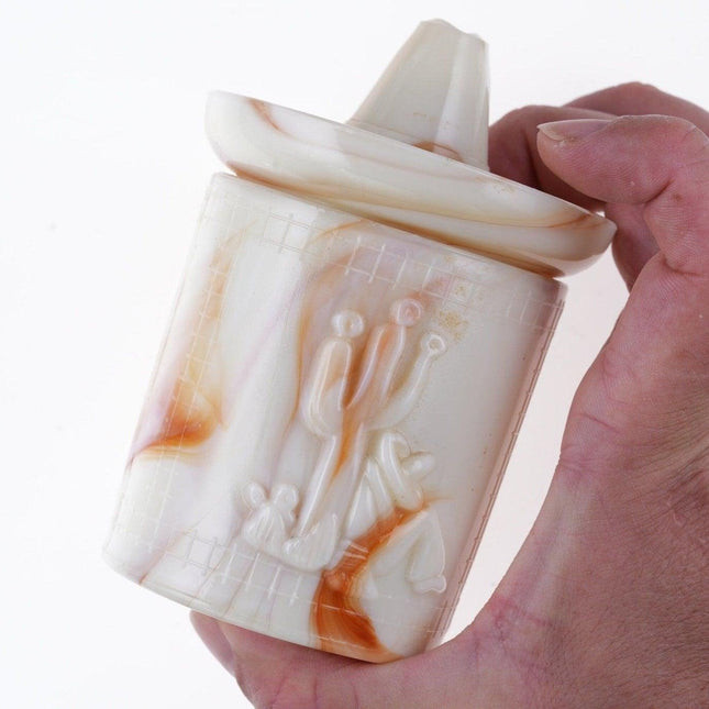 1930's Pickwick 5th Ave New York Mexicali Powder Jar by Akro Agate