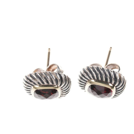 1990's David Yurman Sterling Silver 14k Yellow Gold Earrings with Garnet Stones