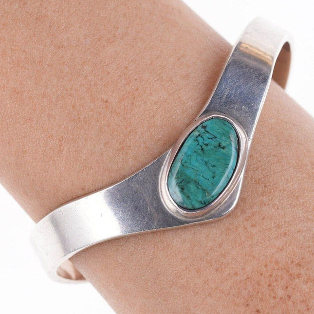 6.5" vintage Mexican Sterling and turquoise cuff bracelet