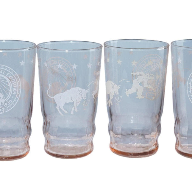 1936 Texas Centennial pink Depression glass juice glasses set