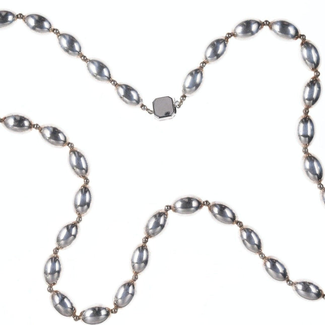 33 英寸长复古纯银串珠项链