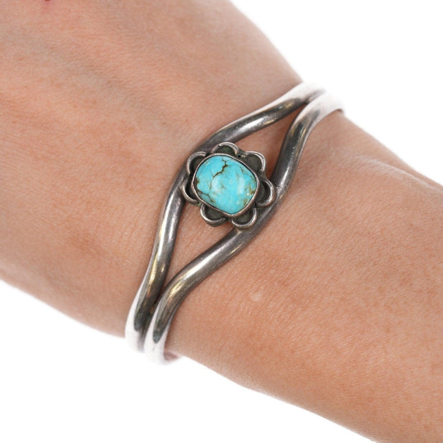 6 3/8" Vintage Native American silver and turquoise cuff bracelet h