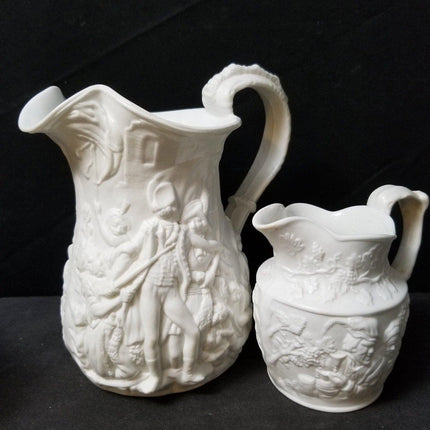 2 Relief Molded Jugs Napoleon at Battle and Tavern Scene Early 19th century