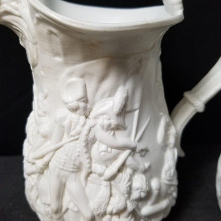 2 Relief Molded Jugs Napoleon at Battle and Tavern Scene Early 19th century