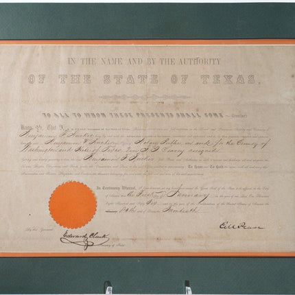 1856 Texas Governors Elisha M. Pease/Edward Clark Signed Document