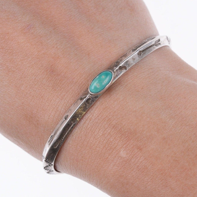 6 5/8" 30's-40's Navajo Hand stamped silver and turquoise bracelet z