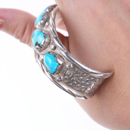 6.5" Vintage Zuni carved turquoise silver bracelet