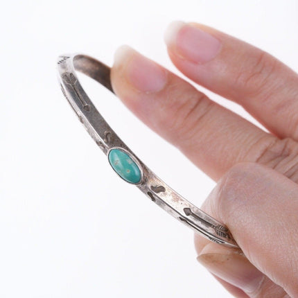 6 5/8" 30's-40's Navajo Hand stamped silver and turquoise bracelet z