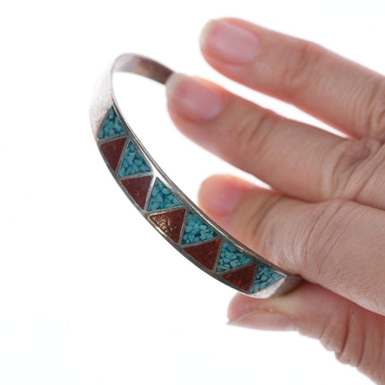 6.5" Vintage Navajo silver chip inlay bracelet