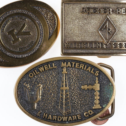 3 1970's Oilfield/communication Brass belt buckles Oilwell Materials and hardwar