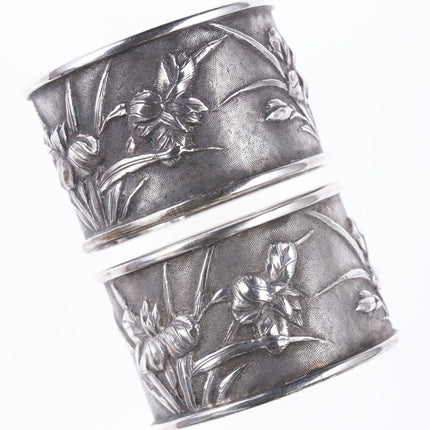 2 Antique Chinese Silver repousse napkin rings