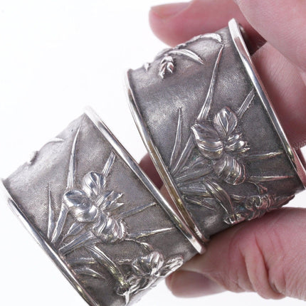 2 Antique Chinese Silver repousse napkin rings