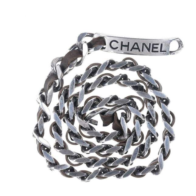 1996 Retro French Chanel belt Silver-tone with leather