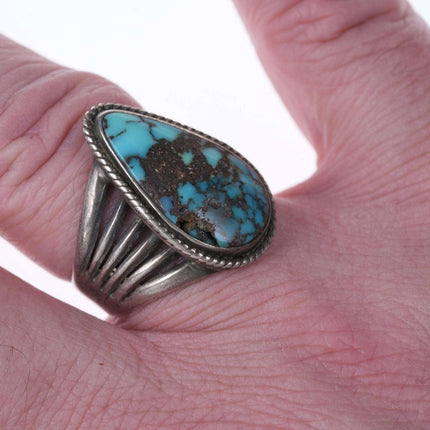 尺寸 9.5 复古美洲原住民纯银高级绿松石戒指