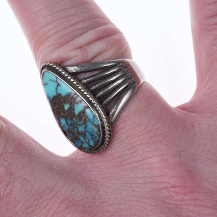 尺寸 9.5 复古美洲原住民纯银高级绿松石戒指