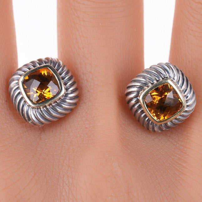 1990's David Yurman Sterling Silver 14k Yellow Gold Earrings with Orange citrine