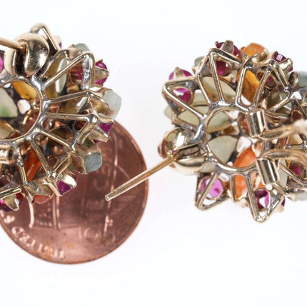 Vintage 14k gold Ruby and Multicolor Jade earrings