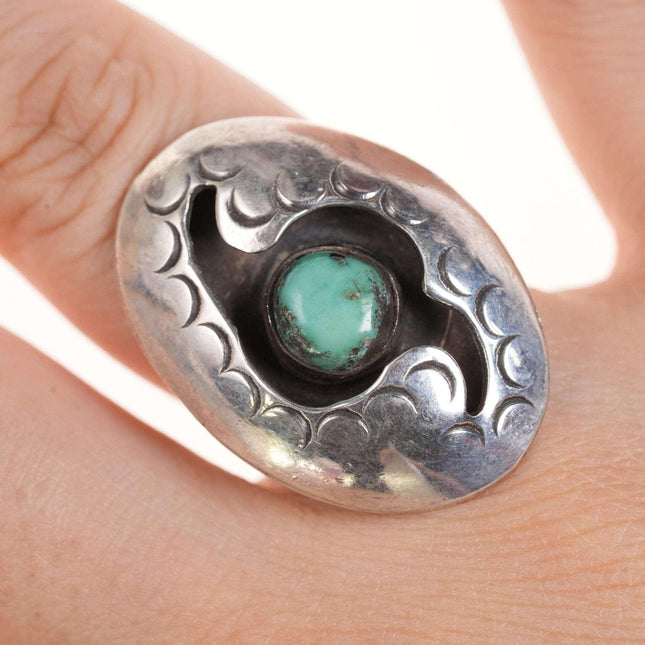 Sz6.25 Vintage Native American sterling/turquoise shadowbox ring