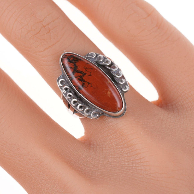 sz5 vintage Native American silver and jasper ring