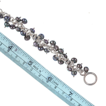Retro sterling silver grey pear toggle bracelet