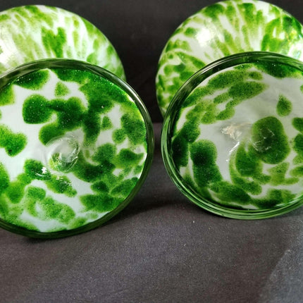 Green Spangle Glass Ewers Green white Mica Flecks c.1890 9"