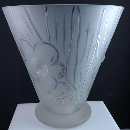 c1930 Huge Art Deco Signed Frosted Cut Glass Vase signed Helbert?