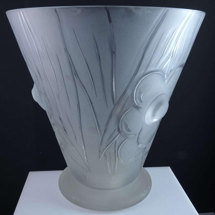 c1930 Huge Art Deco Signed Frosted Cut Glass Vase signed Helbert?