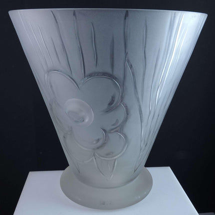 c1930 Huge Art Deco Signed Frosted Cut Glass Vase signed Helbert?