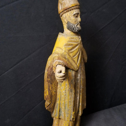古董桑托斯主教娃娃木雕彩绘 18-19 世纪