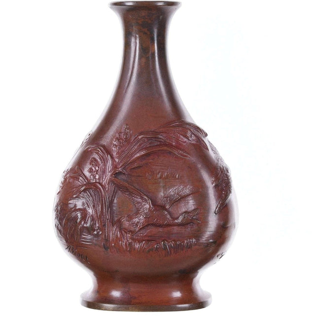 c1890 Art Nouveau French Bronze Vase signed by Artist