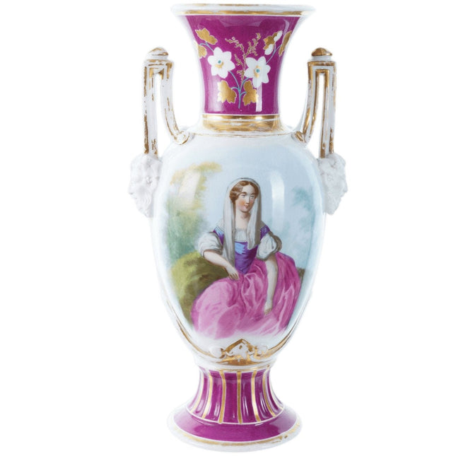 c1870 French Old Paris Porcelain Vase with hand painted portrait