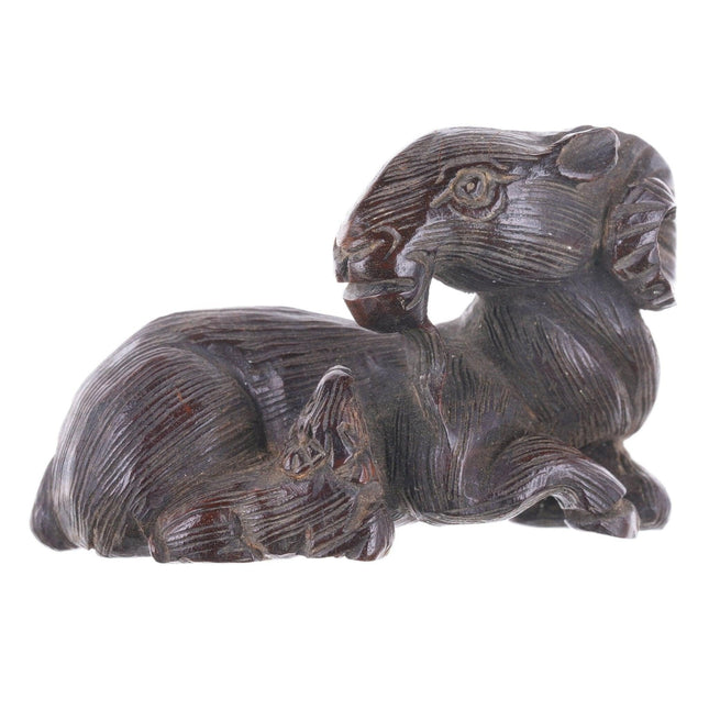 19th Century Japanese Carved boxwood Ram Netsuke