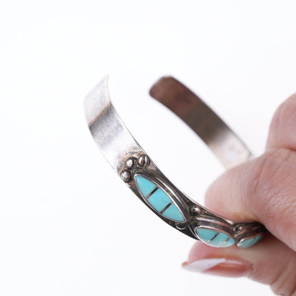 6.5" Vintage Zuni Silver Channel inlay turquoise bracelet