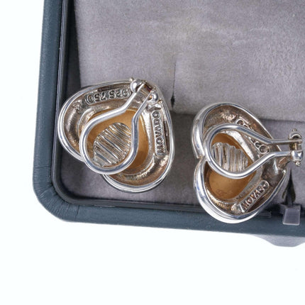 Retro Movado 18k gold/Sterling Heart earrings in box