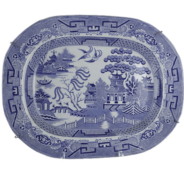 c1860 Staffordshire Blue Willow Platter 17.75" x 14.25"